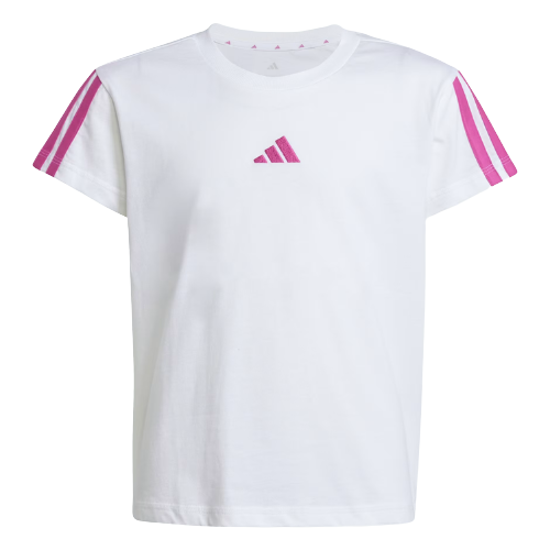 White ADIDAS Pink Stripes Essential Tee Kids