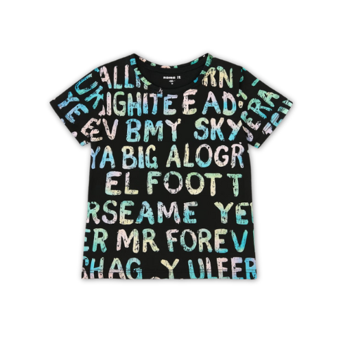 NAMEIT Black Holographic Text T-Shirt